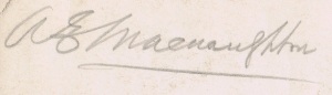 AE Macnaughton's signature, showing how he spelt his surname